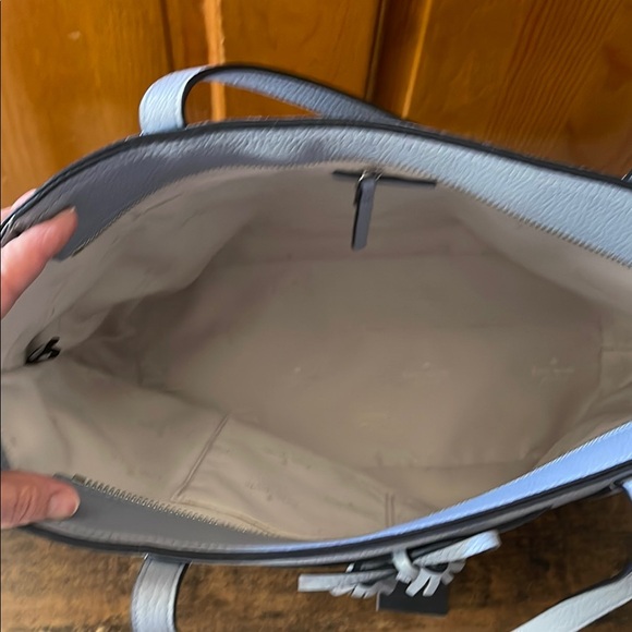 Kate Spade Pebbled Leather Tote Bag Tassels Muted Blue Zip Top Tote - Picture 4 of 14